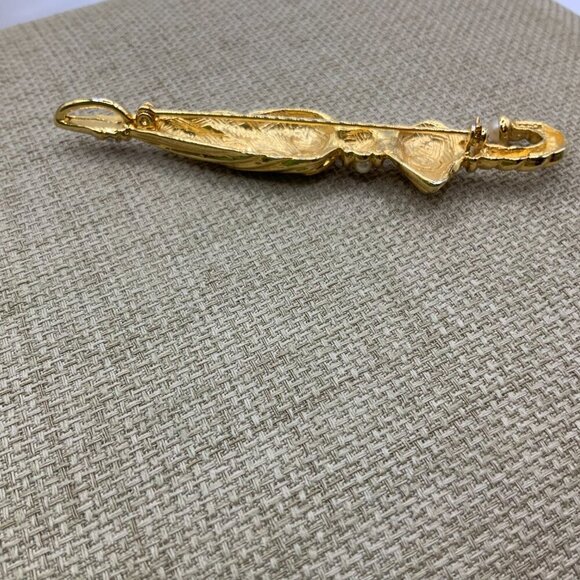 Premier Designs Vintage Umbrella Faux Pearl Rhinestone Gold Tone Brooch Pendant - Picture 2 of 7